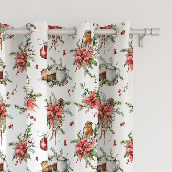 Zasłona WINTER wzór BN28 | świąteczne dekoracje z rudzikiem 150 x 280 cm tkanina zaciemniająca