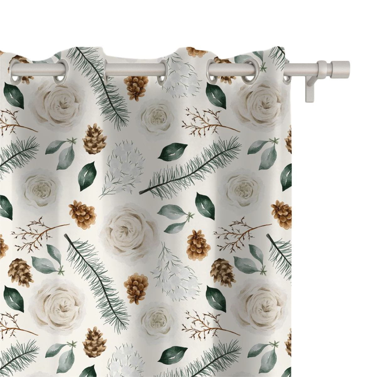 Zasłona WINTER wzór BN54 | Róże i szyszki 150 x 150 cm tkanina zaciemniająca