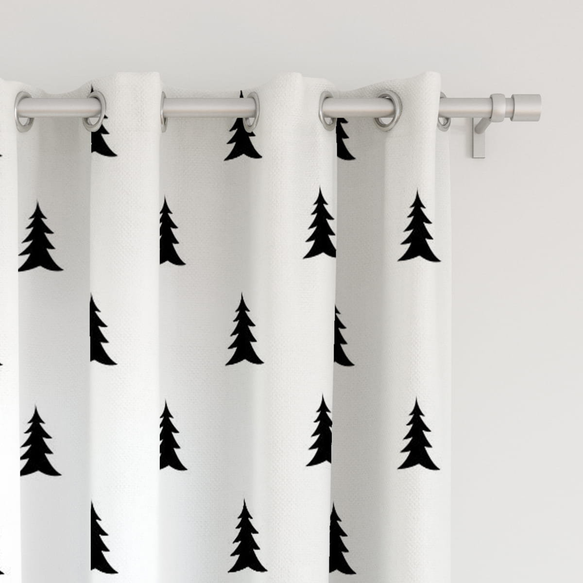 Zasłona WINTER  wzór BN05 | czarne, skandynawskie choinki 150 x 300 cm tkanina standard