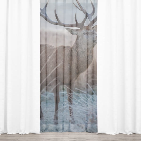 Firana świąteczna WINTER wzór BN19 | jeleń w śniegu 140 x 230 cm