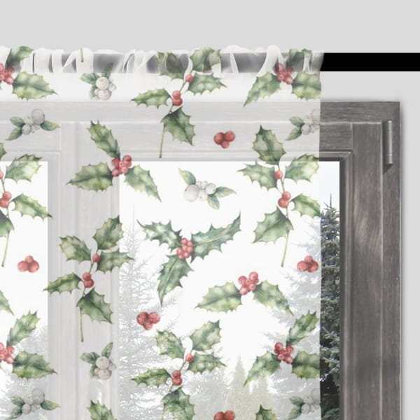 Firana świąteczna WINTER wzór BN38 | akwarelowy ostrokrzew 140 x 150 cm