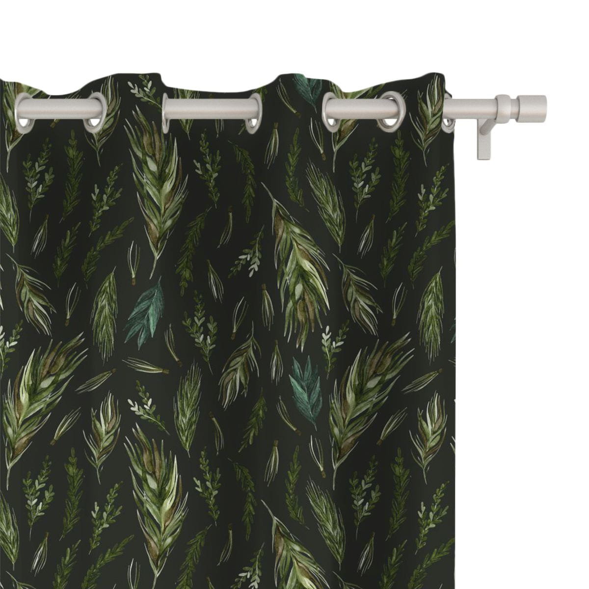 Zasłona WINTER wzór BN46 | Sosnowe gałęzie na ciemnozielonym tle 150 x 230 cm tkanina standard