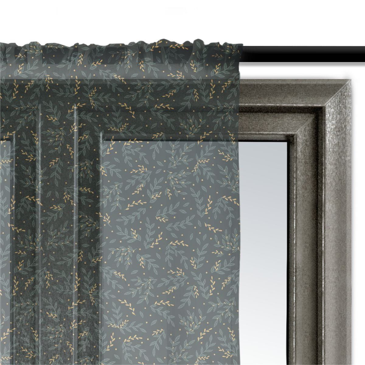 Firana świąteczna WINTER wzór BN55 | Ciemnozielone gałązki 140 x 280 cm
