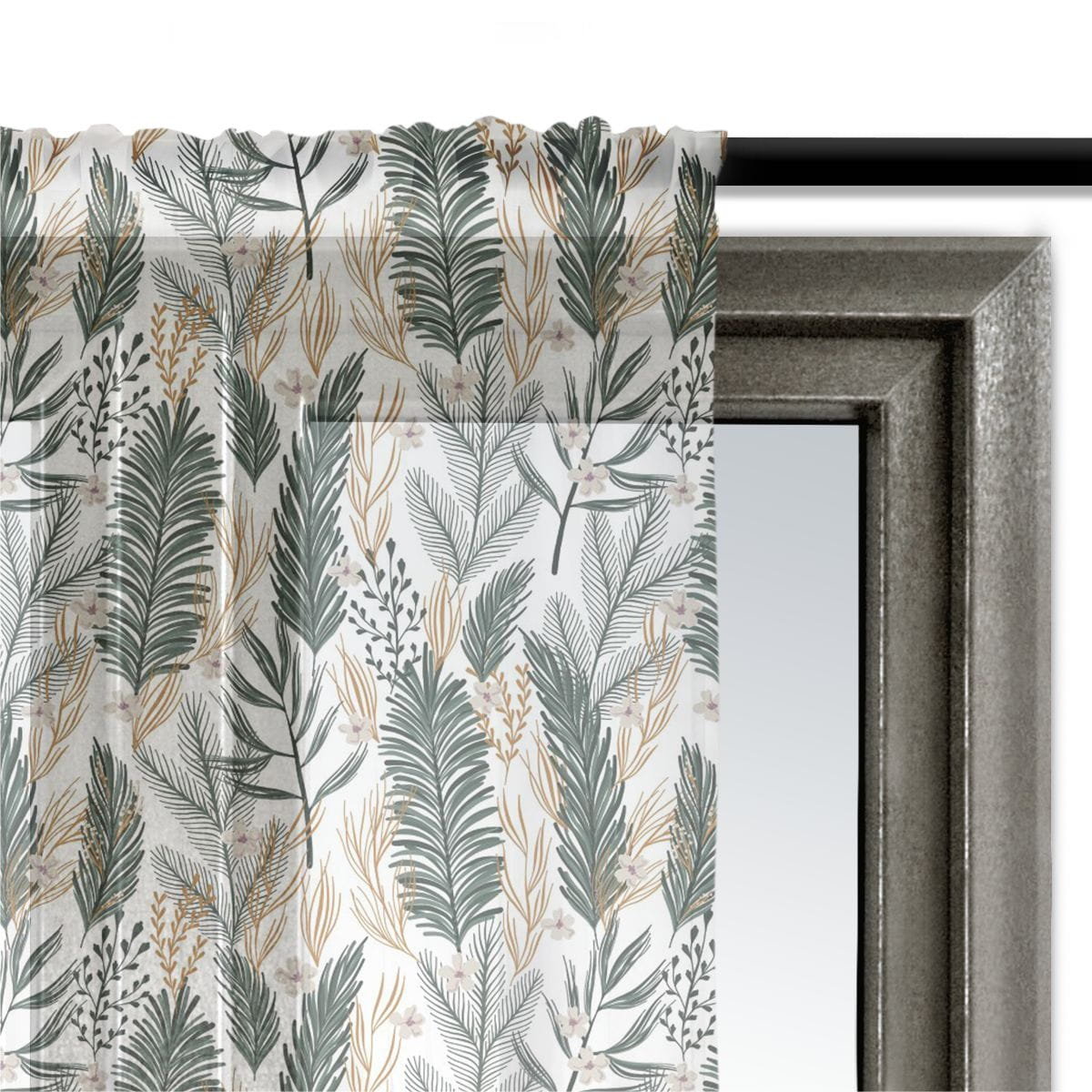 Firana świąteczna WINTER wzór BN72 | Świąteczne gałązki 140 x 230 cm