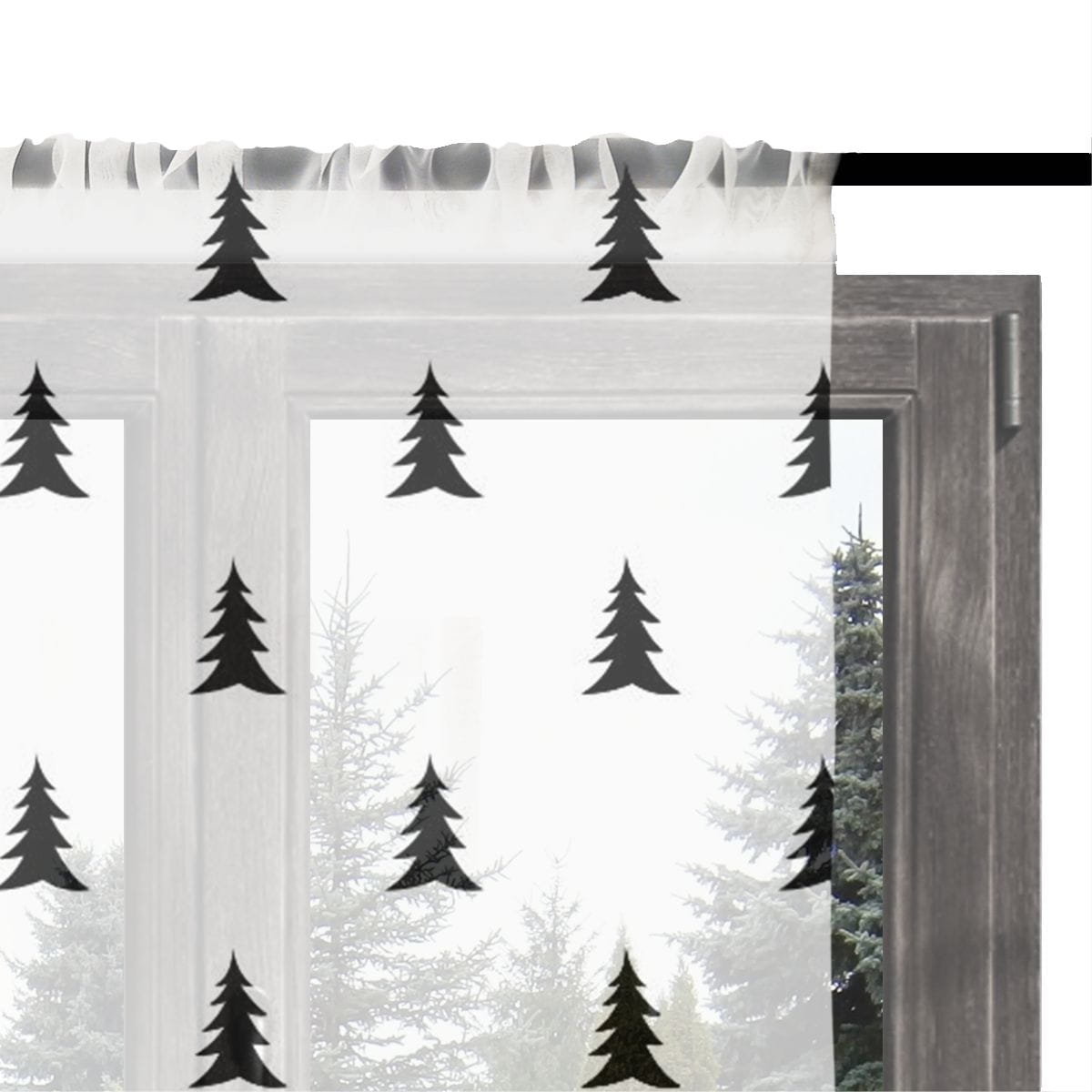 Firana świąteczna WINTER wzór BN05 | czarne, skandynawskie choinki 140 x 160 cm