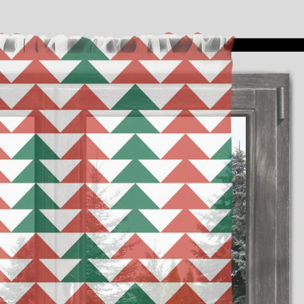Firana świąteczna WINTER wzór BN09 | czerwone i zielone choinki 140 x 260 cm