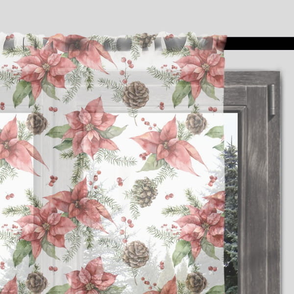 Firana świąteczna WINTER wzór BN31 | akwarelowe gwiazdy betlejemskie 140 x 240 cm