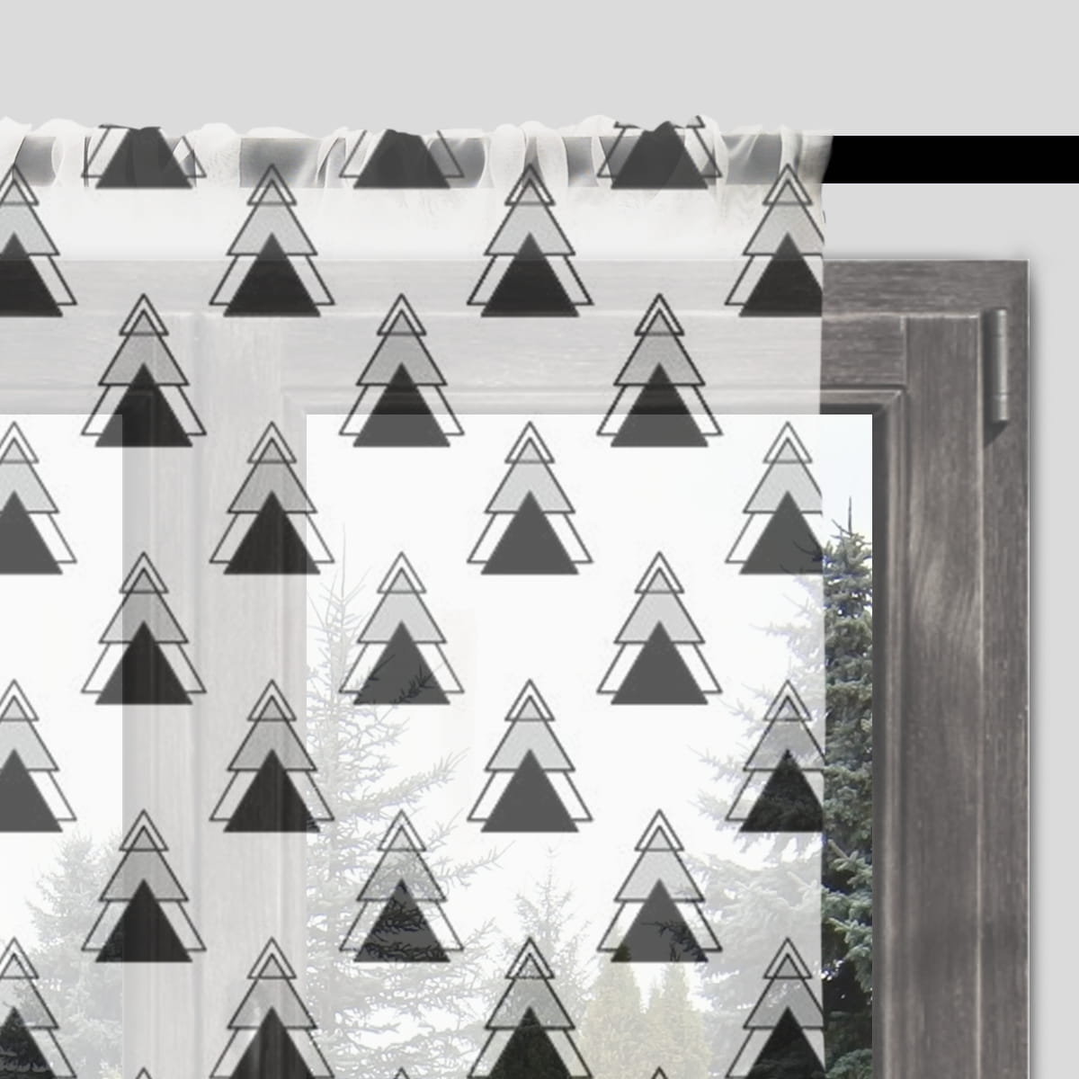 Firana świąteczna WINTER wzór BN04 | geometryczne, nowoczesne choinki 140 x 160 cm