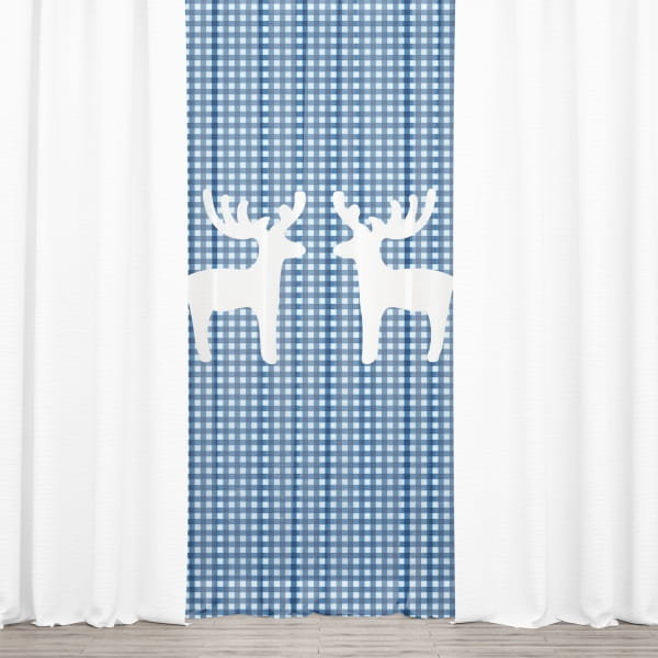 Firana świąteczna WINTER wzór BN14 | niebieskie renifery 140 x 240 cm