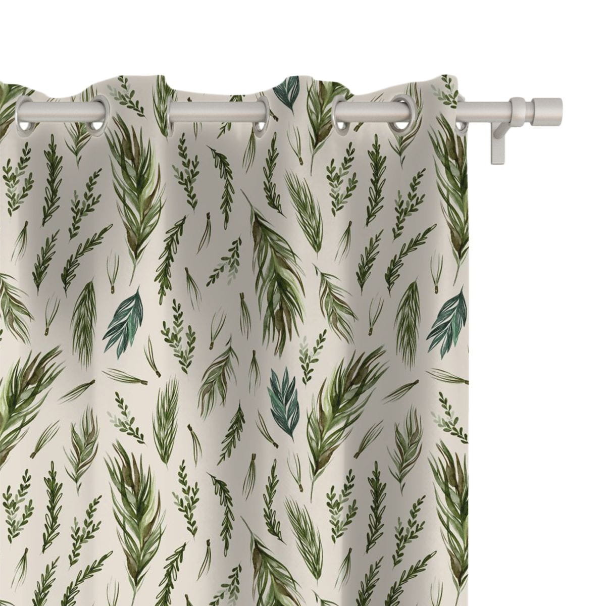 Zasłona WINTER wzór BN47 | Sosnowe gałęzie na beżowym tle 150 x 230 cm tkanina zaciemniająca