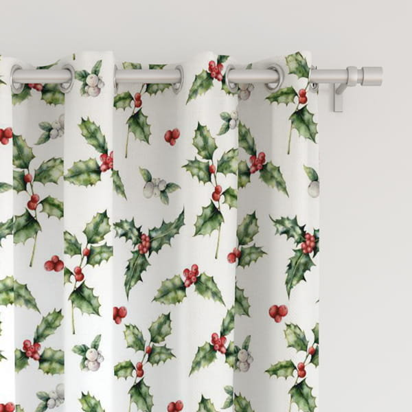 Zasłona WINTER wzór BN38 | akwarelowy ostrokrzew 150 x 300 cm tkanina zaciemniająca