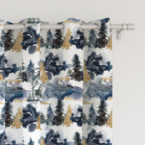 Zasłona WINTER wzór BN33 | zimowy las ze złotem 150 x 150 cm tkanina zaciemniająca
