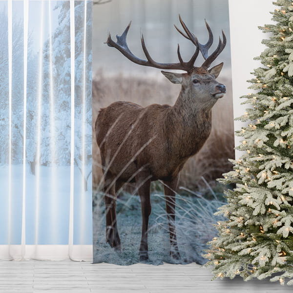 Zasłona WINTER  wzór BN19 | jeleń w śniegu 150 x 200 cm tkanina zaciemniająca