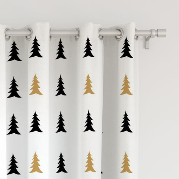 Zasłona WINTER  wzór BN06 | czarne i żółte skandynawskie choinki 150 x 230 cm tkanina standard