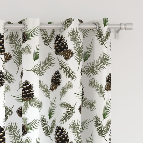 Zasłona WINTER  wzór BN07 | sosnowe gałązki i szyszki 150 x 300 cm tkanina zaciemniająca