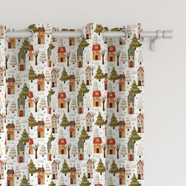 Zasłona WINTER wzór BN23 | zimowe miasteczko 150 x 300 cm tkanina zaciemniająca