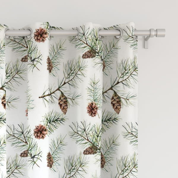 Zasłona WINTER wzór BN40 | akwarelowe gałązki z szyszkami 150 x 150 cm tkanina zaciemniająca