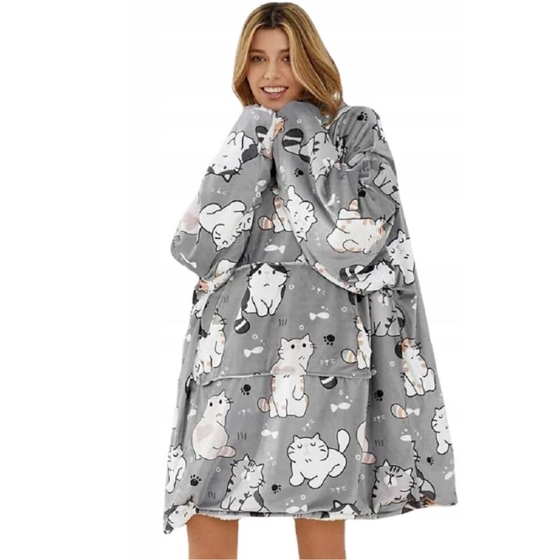 Koc z rękawami Koc bluza kocobluza Oversize 2W1 XXL, Szare Kotki