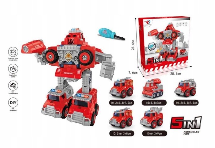 WOZY STRAŻACKIE ŁĄCZONE W TRANSFORMERA 5 MODELI AUT