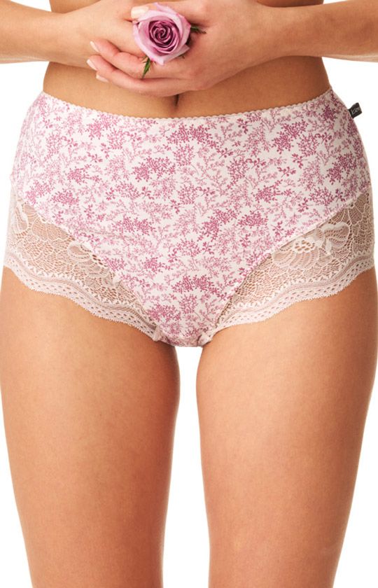 2-pack wysokie majtki damskie w kwiatowy wzór LPF 934, Kolor ecru-różowy, Rozmiar S, Key - Primodo.com