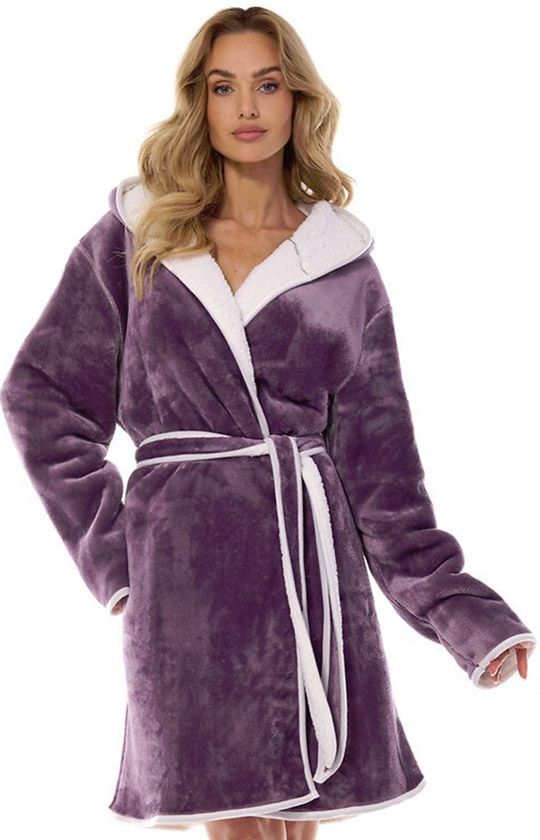 Szlafrok damski z kapturem ametyst 2417 Sara, Kolor ametyst, Rozmiar XL, L&L - Intymna