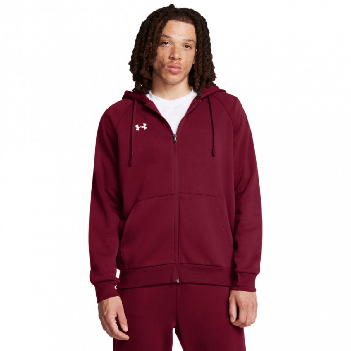 Męska bluza dresowa rozpinana z kapturem Under Armour UA Rival Fleece FZ Hoodie - czerwona - UNDER ARMOUR