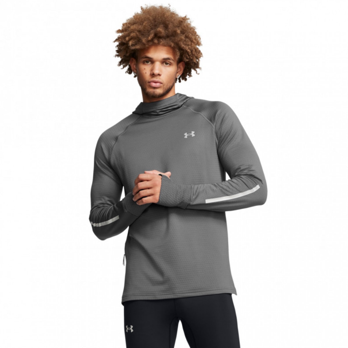 Męska bluza do biegania Under Armour UA Launch Elite Cw Balaclava Hoody - szara - UNDER ARMOUR