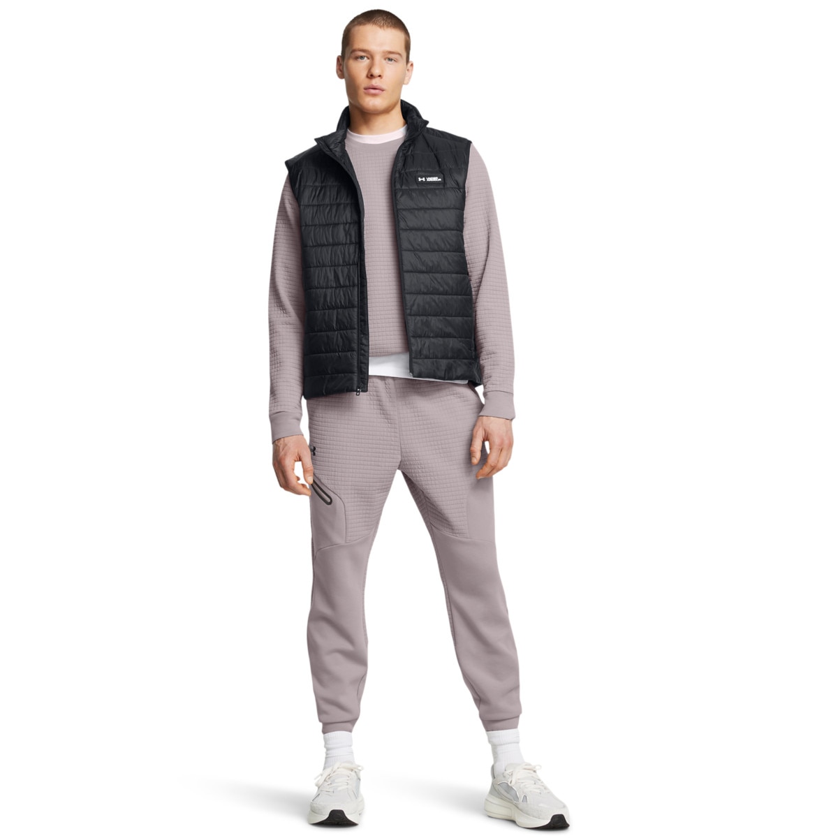 Męskie spodnie dresowe joggery Under Armour UA Unstoppable Fleece Grid - beżowe - UNDER ARMOUR