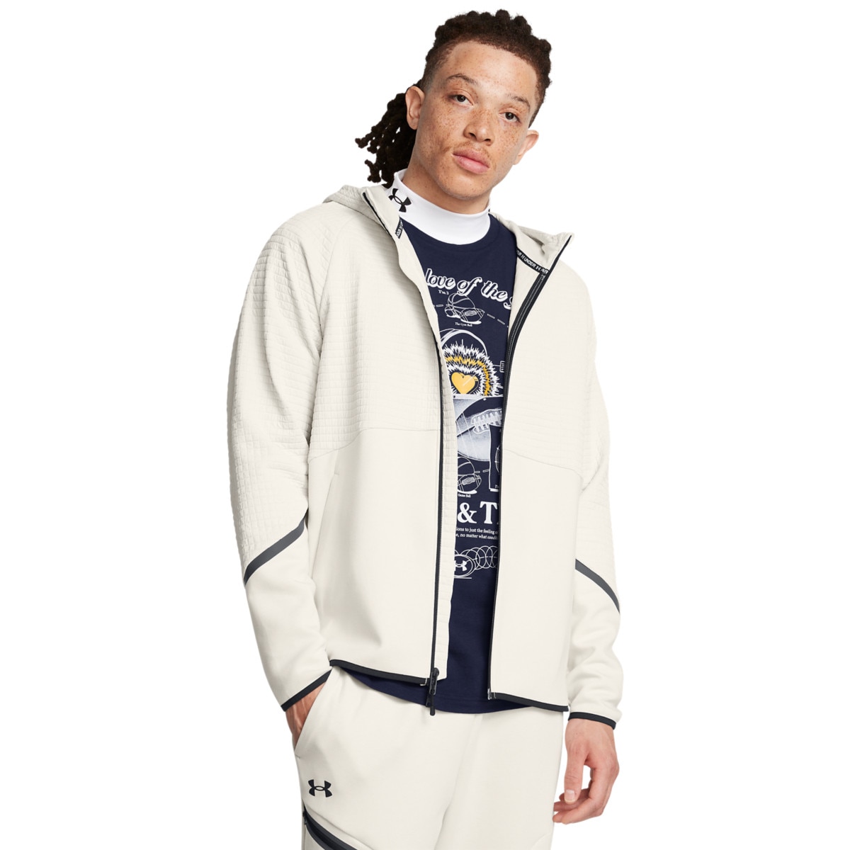 Męska bluza treningowa rozpinana z kapturem Under Armour UA Unstoppable Flc Txtr Fz - biała - UNDER ARMOUR