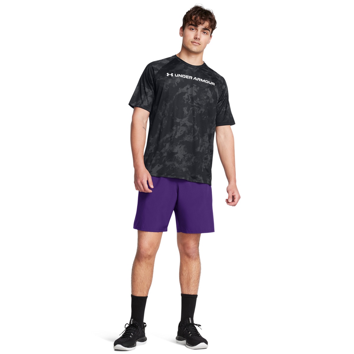 Męskie spodenki treningowe Under Armour UA Tech Woven Wordmark Short - fioletowe - UNDER ARMOUR