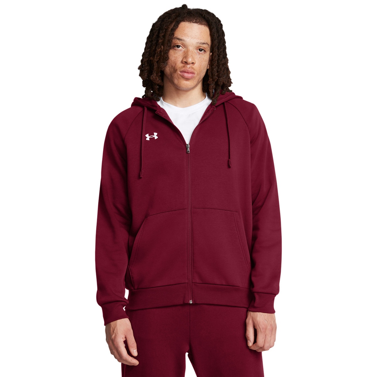 Męska bluza dresowa rozpinana z kapturem Under Armour UA Rival Fleece FZ Hoodie - czerwona - UNDER ARMOUR