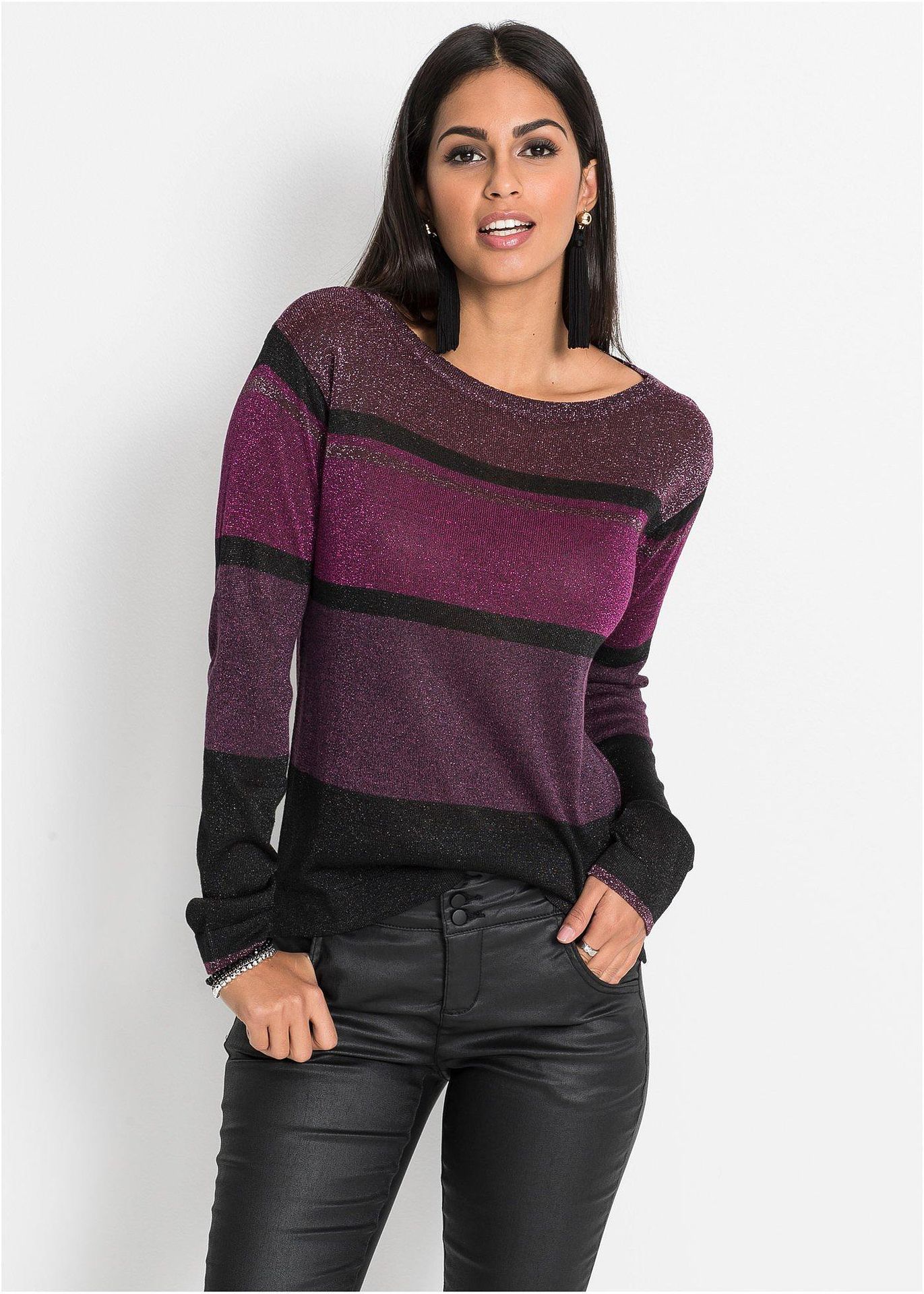 Sweter w paski, z lureksową nitką - bonprix