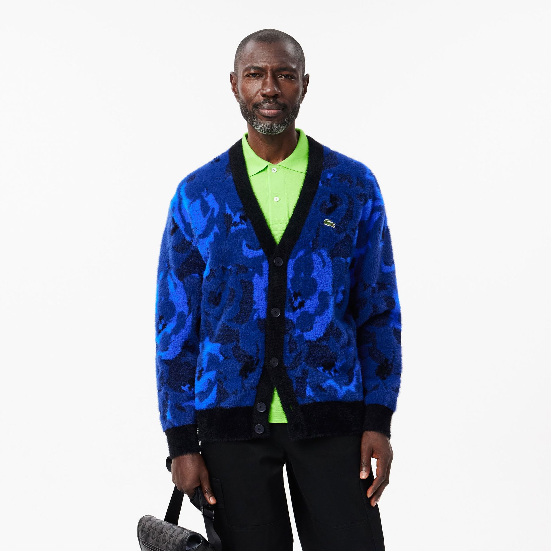 Żakardowy kardigan z intarsją w kwiaty