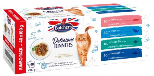 Butchers Delicious Dinners Cat jumbo pack mix smaków dania z rybą w galaretce karma dla kota 40 x 100g'