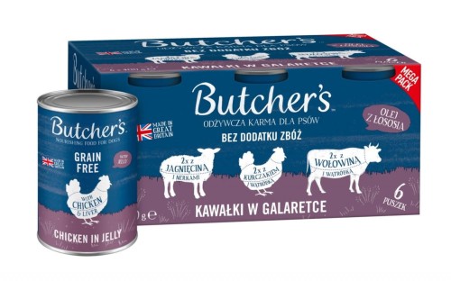 Butchers Original Recipe in Jelly mix smaków z wątróbką lub nerkami kawałki w galaretce karma dla psa 6 x 400g'