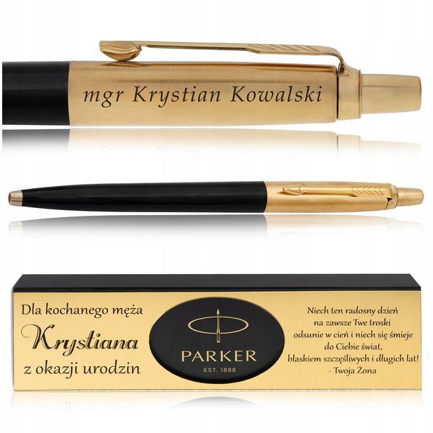 Złoty Długopis Parker Jotter Czarny 24 Karaty + Pudełko Z Dedykacją Grawer
