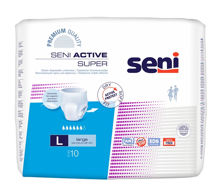 Seni Active Super, Elastyczne majtki chłonne, 100-135cm, Large