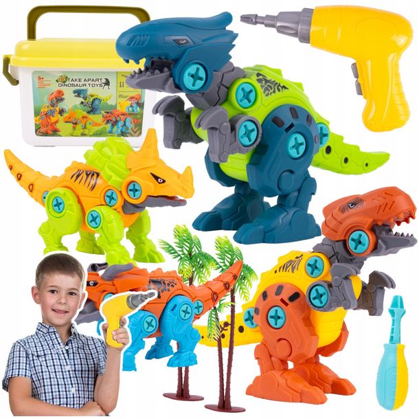 DINOZAURY DO SKRĘCANIA i ROZKRĘCANIA z wkrętarką śrubokrętem Zestaw DIY A