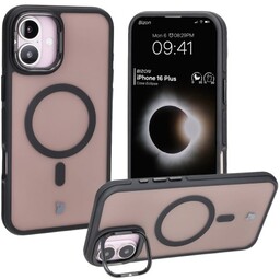 Bizon Etui z podstawką i pierścieniem magnetycznym Case Eclipse do iPhone 16 Plus, przydymione z czarną ramką