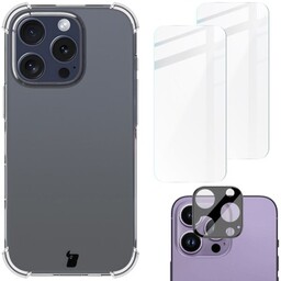 Bizon Etui + 2x szkło hartowane + szkiełko na obiektyw Case Clear Pack do iPhone 16 Pro