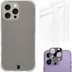Bizon Etui + 2x szkło hartowane + szkiełko na obiektyw Case Clear Pack do iPhone 16 Pro Max