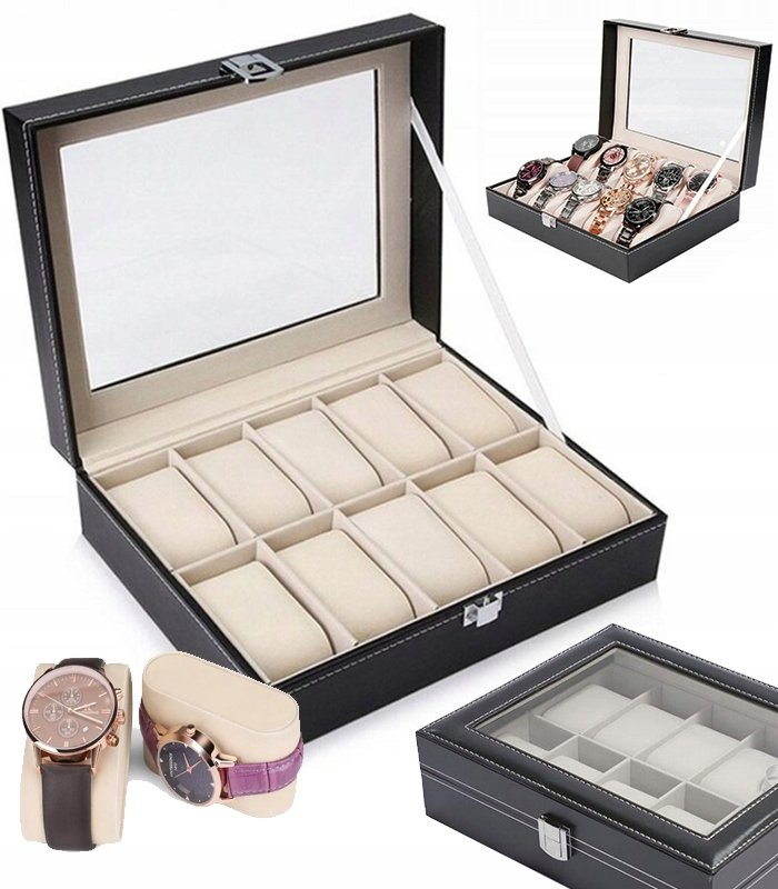 PUDEŁKO ETUI ORGANIZER SZKATUŁKA NA ZEGARKI POJEMNOŚĆ 10 SZTUK ZEGARKÓW