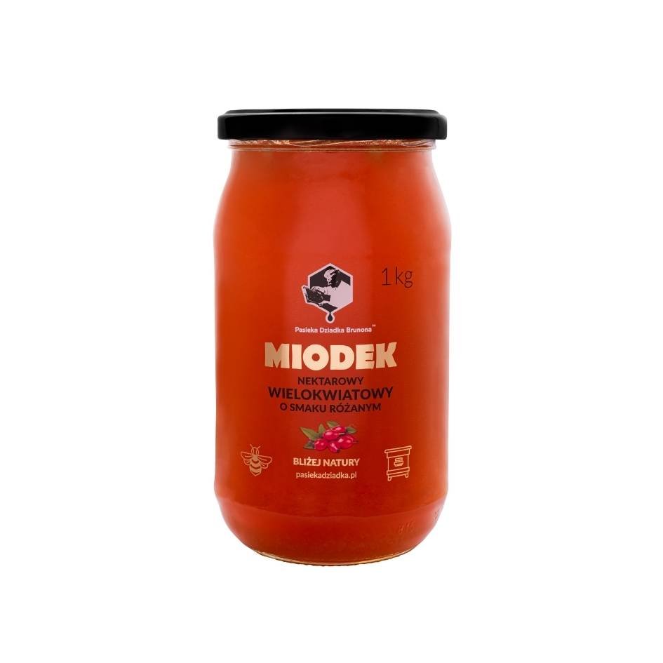 Miodek wielokwiatowy o smaku róży 1kg Pasieka Dziadka Brunona