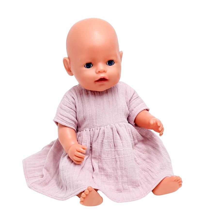 Ubranka dla lalek Baby Born 42-43 cm sukienka z muślinu blady róż