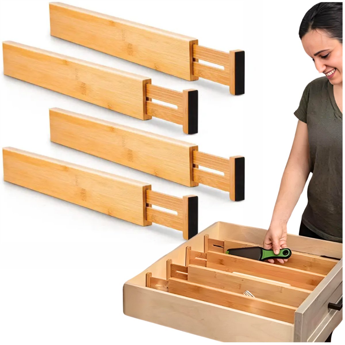 Przegrody Do Szuflad Rozsuwane Bambusowe Organizer Separator Przegródka