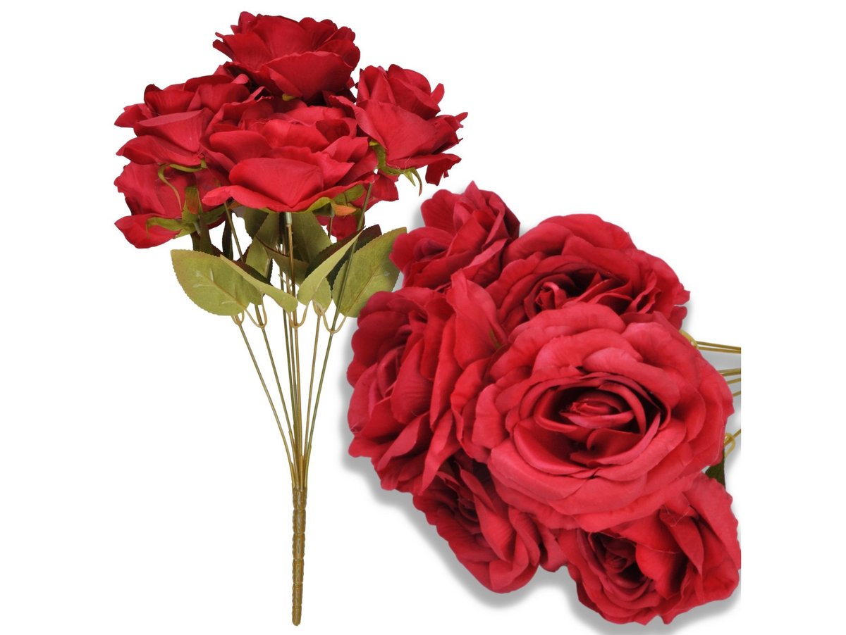 Róża Sztuczna 7 Kwiatów Róże Bukiet Stroik Dekoracja 44Cm Czerwony
