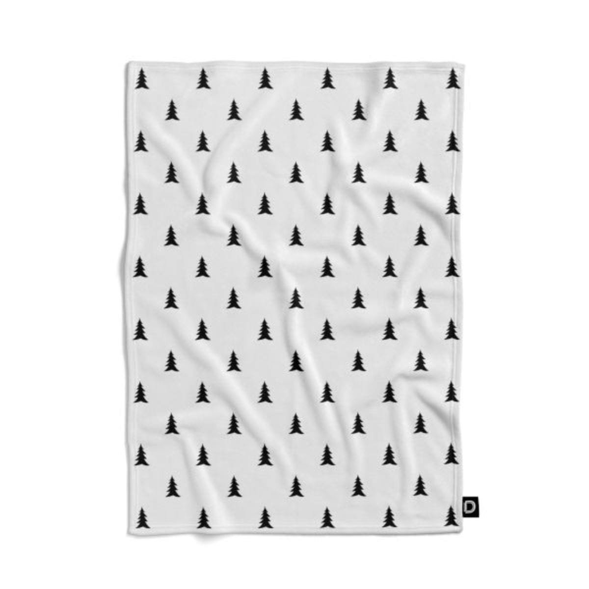 Koc pluszowy WINTER wzór BN05  | czarne, skandynawskie choinki 150 x 200 cm