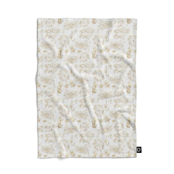 Koc pluszowy WINTER wzór BN37 | złote świąteczne szkice 80 x 60 cm