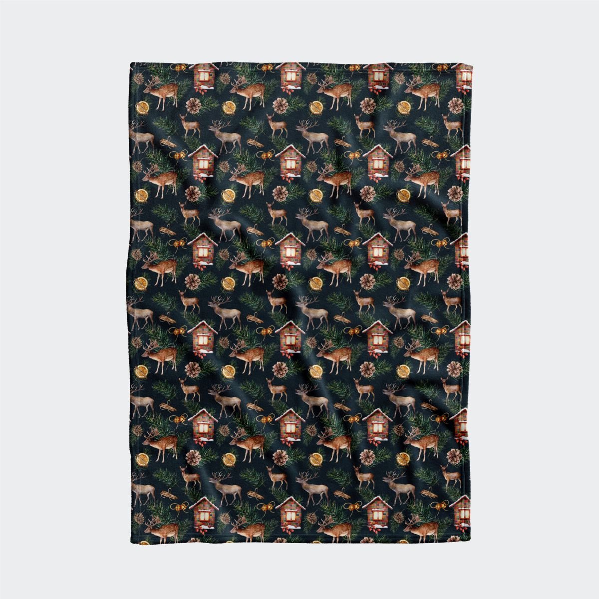 Koc pluszowy WINTER wzór BN24 | akwarelowy renifer z pomarańczą 135 x 100 cm