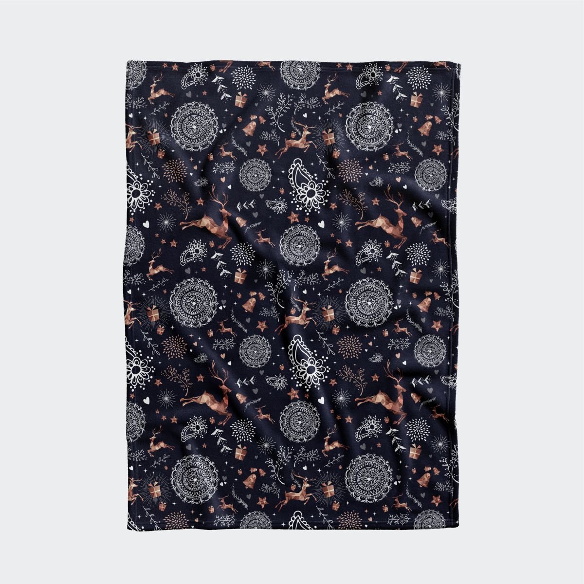 Koc pluszowy WINTER wzór BN18 | świąteczne ornamenty 135 x 100 cm